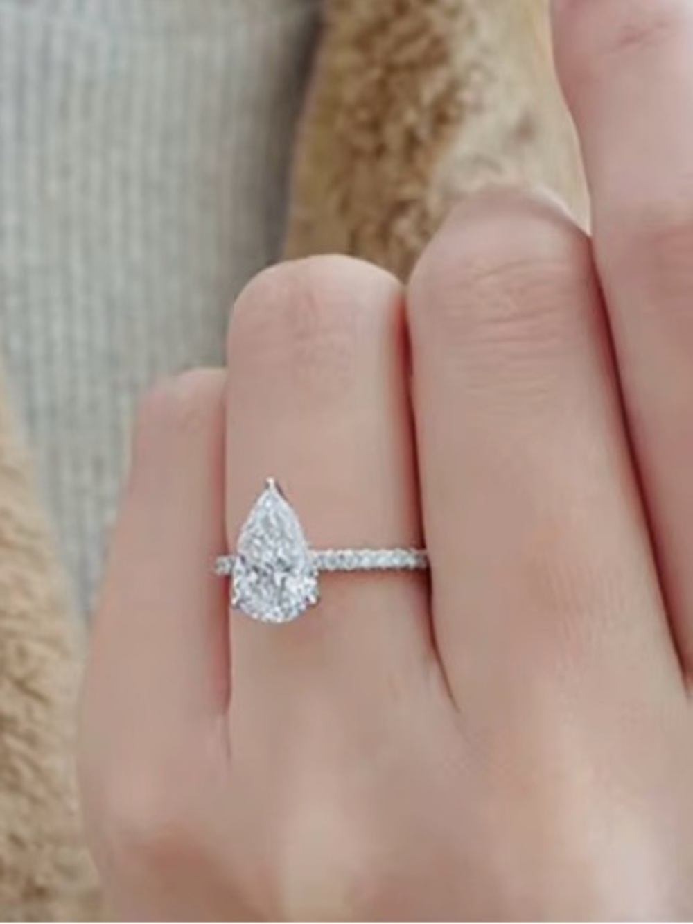 3EX Pear Cut CZ Sterling Silver Ring